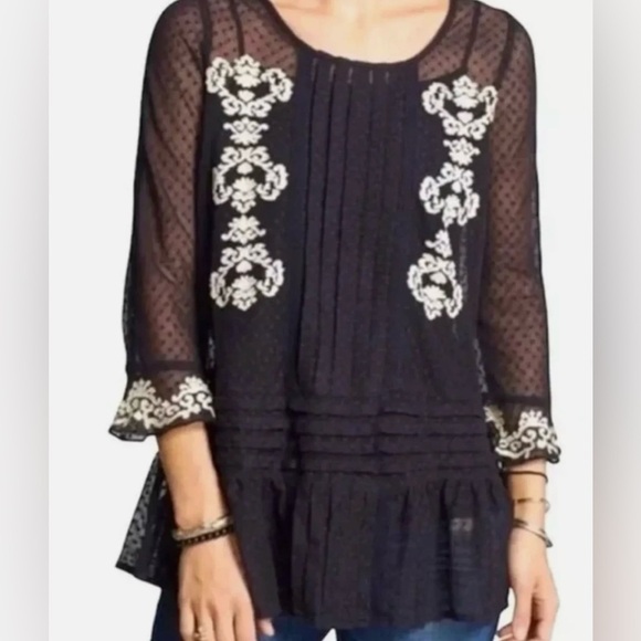 Free People Jocelyn Small Black Mesh
Tunic Swiss Dot Pleated White - Picture 4 of 9